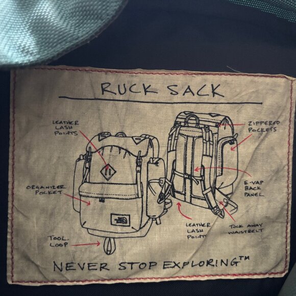 Rare Vintage The North Face Green Ruck Sack Backpack Hiking Bag Leather Trim - Picture 10 of 11